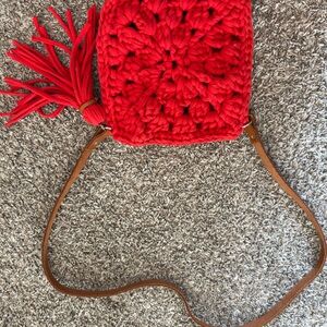 Red Crochet Crossbody Bag with Tassel HandMade From Brazil